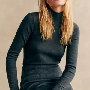 Sezane Felix Jumper Charcoal Grey Gray Small S Turtleneck Mock Neck Top